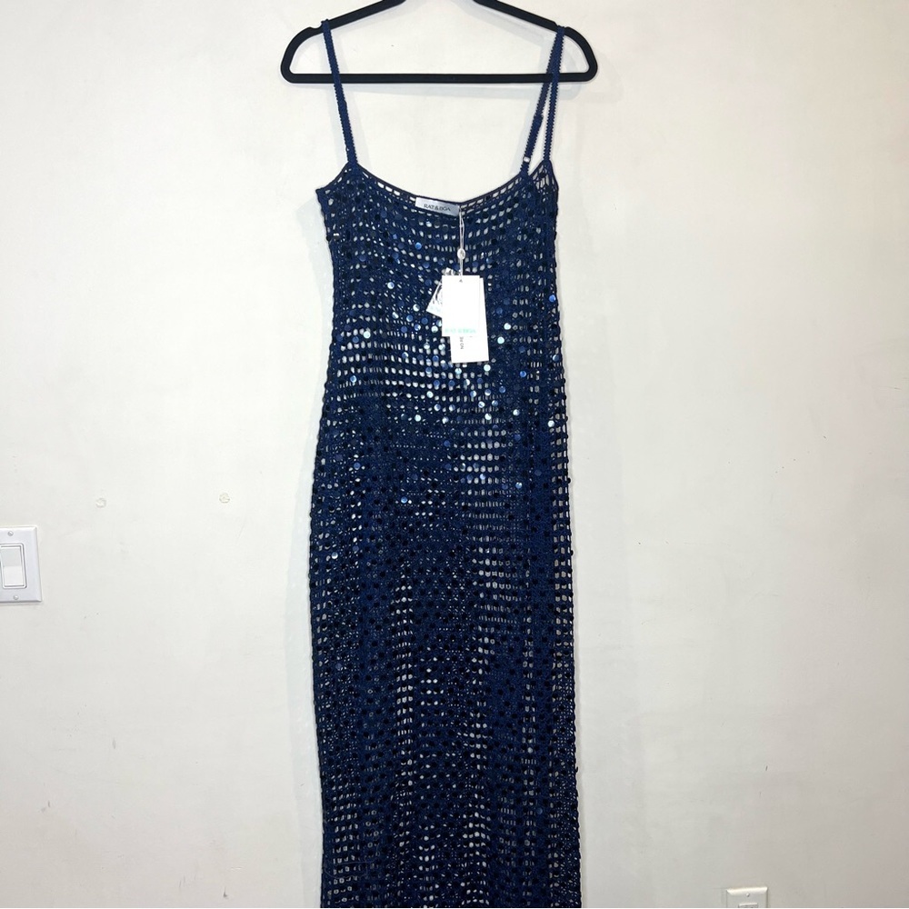 Rat and Boa Lupita glittering sequin crocheted blue maxi dress size S/M NEW! NWT - Picture 4 of 12